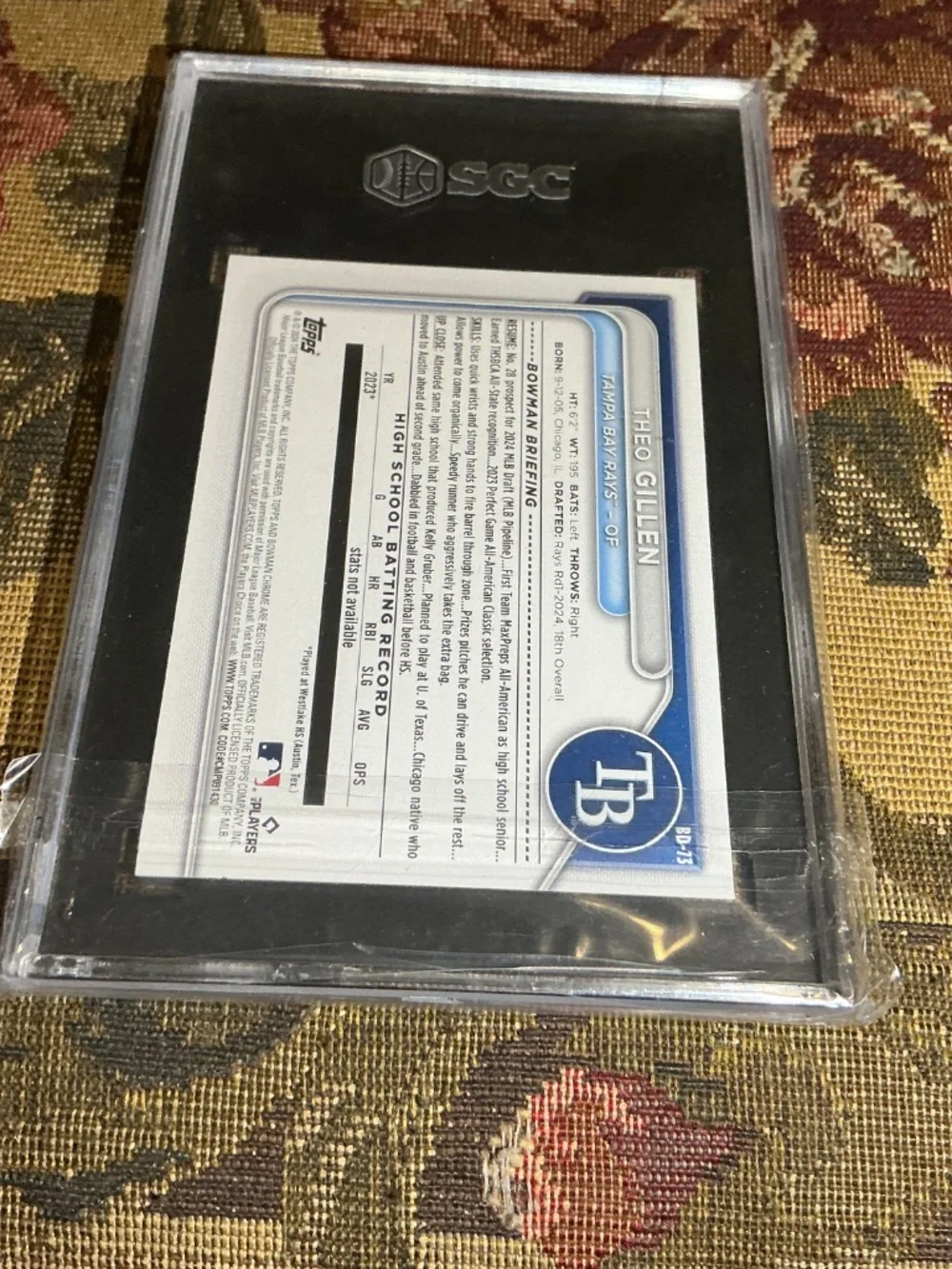 2024 Bowman Draft BD-73 Theo Gillen 1st Bowman Rookie card graded SGC 9.5